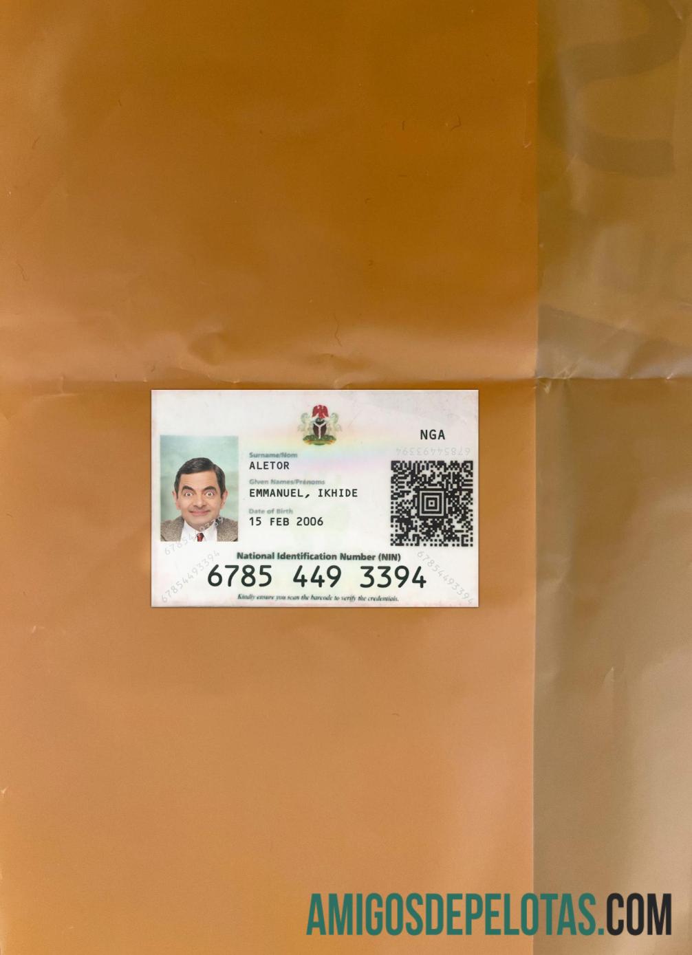 Nigeria National ID Card olhar de foto frente modelo